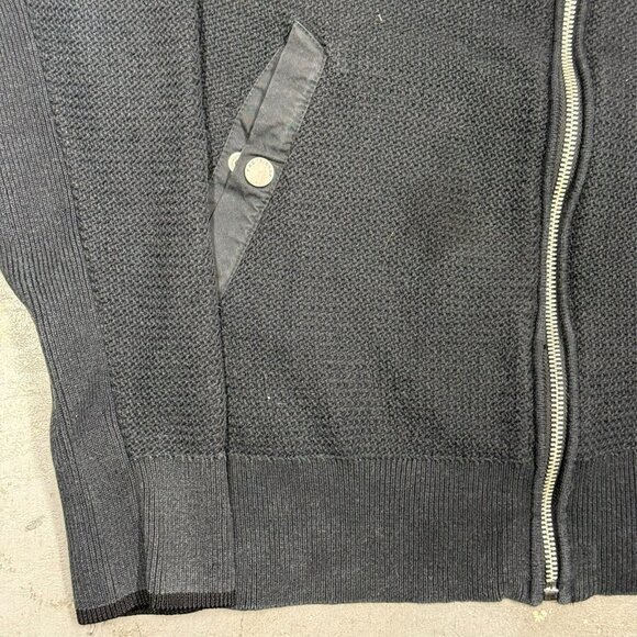Rag & Bone ZIp Up Waffle-Knit Sweater Cotton Hemp Black Medium - Picture 3 of 10